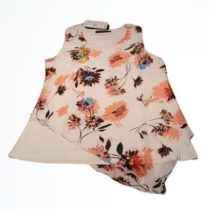 Creation Asymmetrical Floral Layered Crew Neck Tank Top Size Small New With Tags